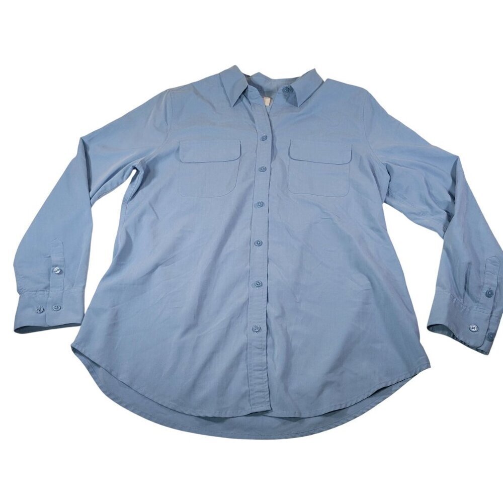 Chicos Women Blue Button-Down Modal Blend Long sleeve Shirt Size 1 (S/8-10)